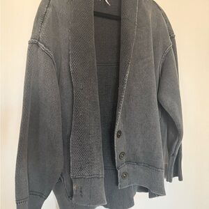 Free People Gray Oversized Button-Front Cardigan